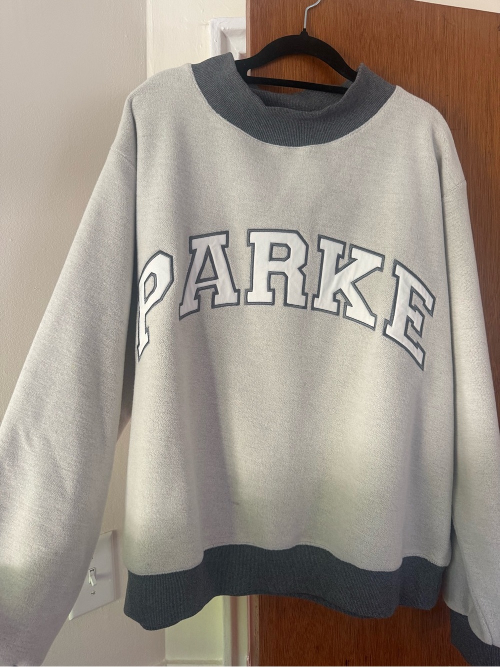 PARKE Inside Out Mockneck Pullover Sweater in Cream with Dark Gray Trim L/XL EUC - Picture 3 of 5